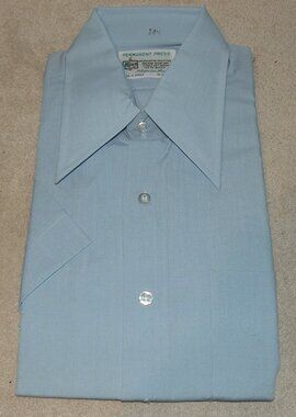 Vtg 70s K-Mart Men’s Small 14.5 SS Button Shirt Light Blue Dagger Collar NOS